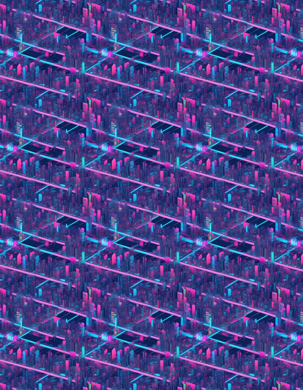 Golf Polo - Futuristic Neon Cityscape Pattern