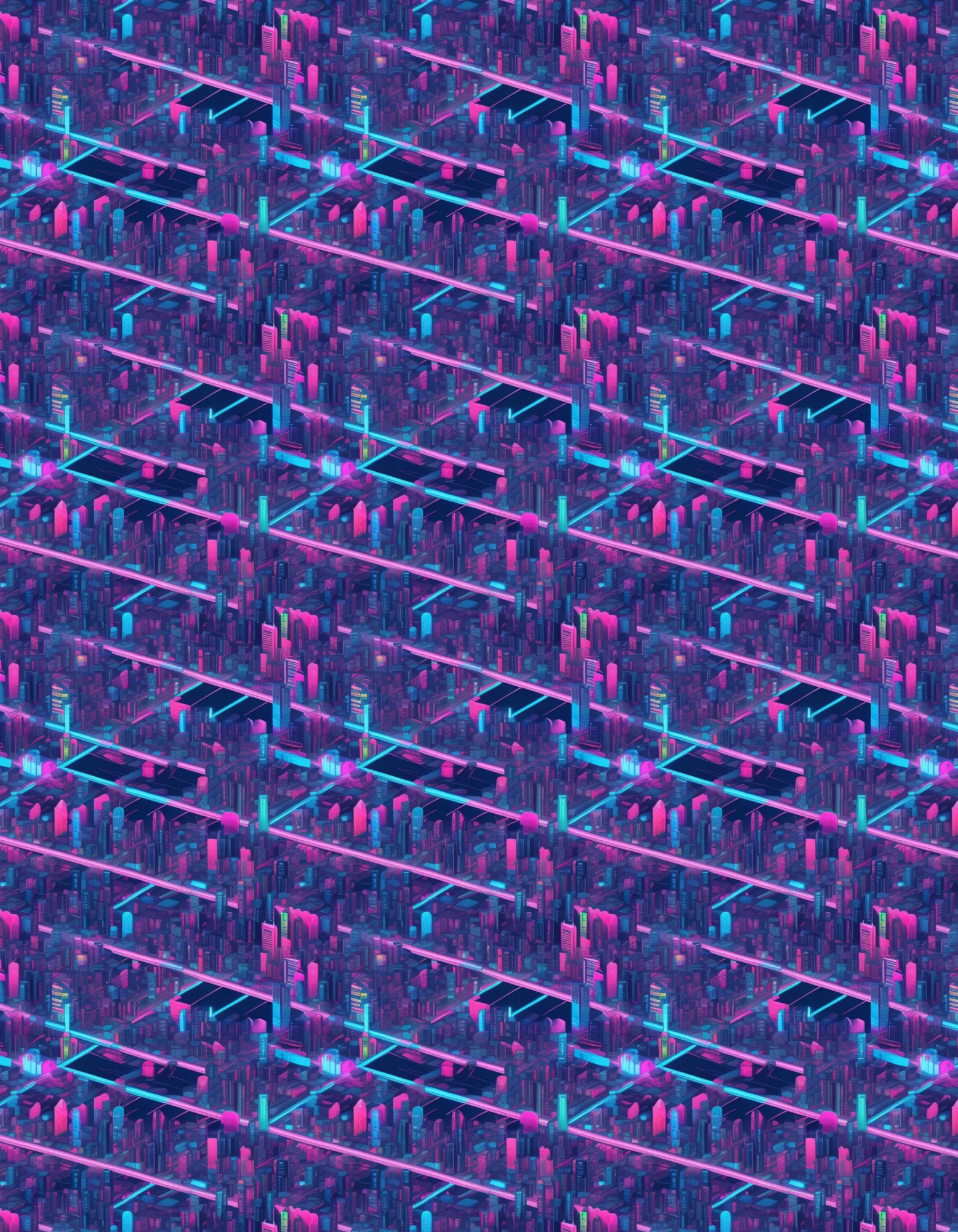 Golf Polo - Futuristic Neon Cityscape Pattern